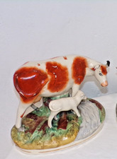 Decorative Original Antique Staffordshire Cow & Calf  -  21 cm Tall Collectable