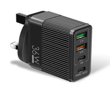 4 in 1 PD 36W USB Plug Charger UK Portable Mains Wall Socket Adapter Type C USB