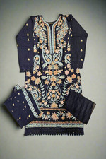 ETHN Navy Blue Embroidered Kameez | Peach & Red Thread Work | Viscose Pakistani