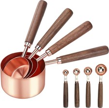 8 pcs Traditional Look Copper Measuring Cups and Spoons Set with Wooden Handle