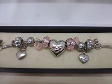 Lipsy Charm Bracelet Hearts Beads Silver Tone Toggle Clasp D3