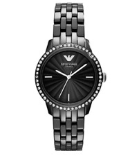 NEW GENUINE EMPORIO ARMANI AR1478 CERAMIC BLACK WITH CRYSTALS WOMENS WATCH