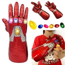 Kids IRON MAN Infinity Gauntlet Glove Cos Marvel LED Light W/Removable Stones