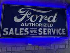 Antique style Barn find Look Lighted Ford Dealer Sales Service Blue Oval Sign