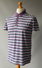 Men's Purple & Blue Striped Hugo Boss Black Label Short Sleeved Polo Shirt Sz L.