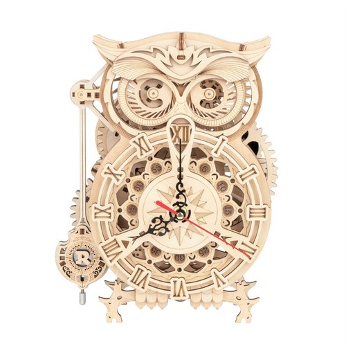 Robotime owl clock wooden - owl,