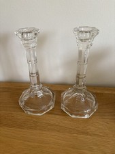 Pair Of Antique 1920s Libochovice Czech Clifton Clear Glass Candle Stick Holders