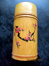 Vintage Oriental Wooden Tea caddy with lid Chinese or Japanese Cherry Blossom  5