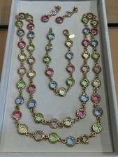 Ciro Gold Tone Necklace, Bracelet & Earrings With Multicoloured Crystal Stations