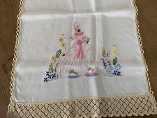 Vintage Chair Back/Antimacassar  With Hand Embroidered Crinoline Ladies