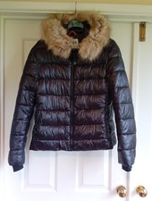 Zara Woman Black Puffer Jacket, Detachable Fur Collar XL