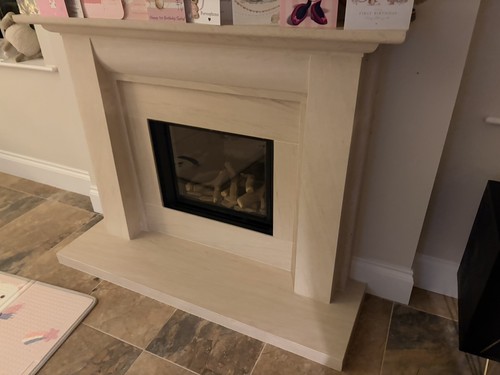 Limestone fireplace surround - fireplace,