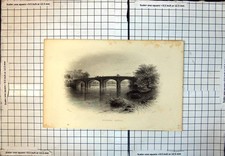 Old Print Bothwell Bridge People Crossing Horse Wagon Trees Waterside 286J