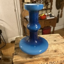 Vintage Mid-Century Large Teal Cased Glass Vase - Great Shape!