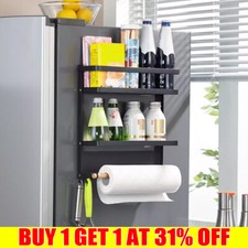 2 Tier Magnetic Kitchen Refrigerator Storage Rack Shelf with Paper Towel Holder