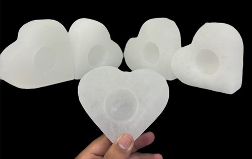 Selenite crystal candle heart - selenite,