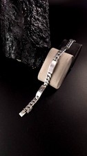 Mens XL Vintage Sterling Silver  3 bar Diamond set ID bracelet 8.5" 56g