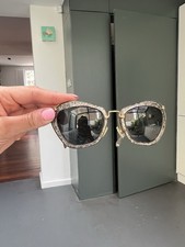 Miu Miu Glitter Silver Rimmed Cats Eye Sunglasses Genuine Gold Arms