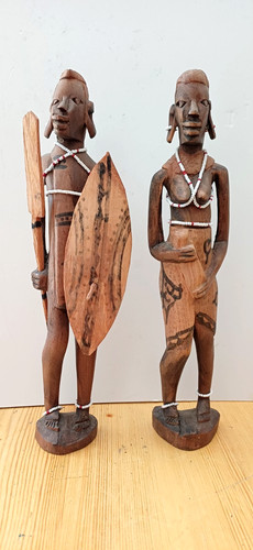 Pair african bead carved - african,