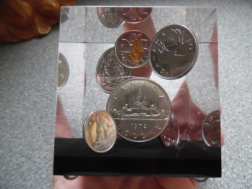 Vintage lucite canadian coins - lucite,