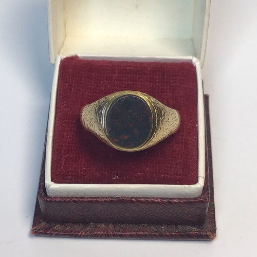 15ct gold bloodstone ring - bloodstone, 6.5g
