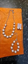 COAST Ladies Silver Colour & Pearl Matching Necklace, Bracelet & Earrings Set