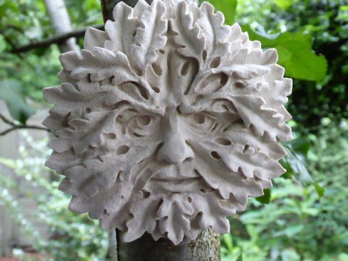 Green man oak wall plaque - green,