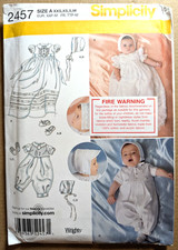 Simplicity 2457 Sz XXS-M Baby Christening Gown Dress Romper Bonnet Shoes Uncut