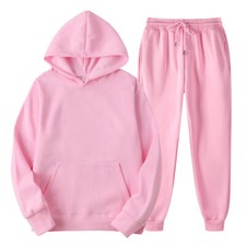 2PC Tracksuit Set Womens Long Sleeve Hoodies+Joggers Solid Sport Gym Activewear