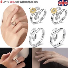 925 Sterling Silver Love Hug Ring Band Open Finger Womens Jewelry Adjustable UK