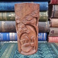 Vintage Chinese Hand-carved Bamboo  Oriental Brush Pot 5 inches