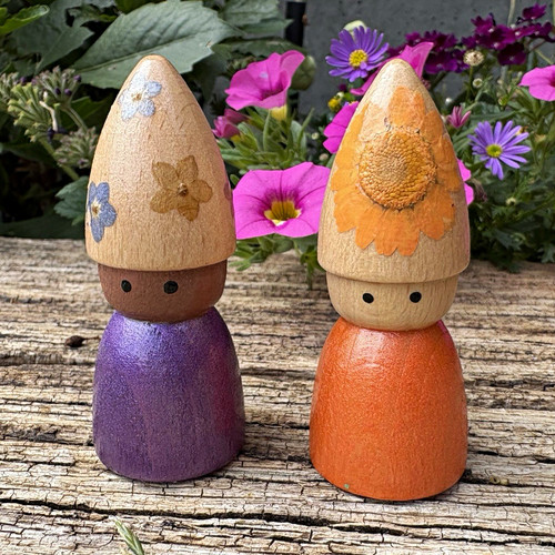 Hand painted wooden peg - wooden, doll