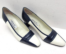 Ultimate Collection Navy Cream Court Shoes Square Toe Block Heel TT 5493 UK 4.5