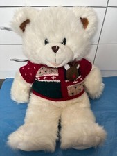 Fluffy White Teddy Bear Soft Toy Plush 24" Knitted Christmas Jumper Reindeer