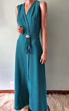 UK:12/14 Vintage 1970s Carnegie Maxi Dress Green Silver Glitter Sparkly Stripe