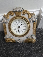vintage Juliana quartz mantel clock gold and white distressed frame with rose