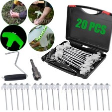 21x Pegs Screw In Drill Top Heavy Duty Ground Pegs In Case Awning Pegs Tent Pegs