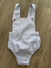 Baby Boys Blue And White Stripe Short Dungarees Romper 18-24 Months