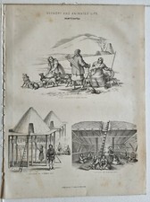 1879 PRINT KAMTCHATKA (KAMCHATKA) BALAGAN SUMMER HUT YURST WINTER HUT SLED SKIES