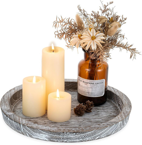 Round wooden candle tray - wooden,