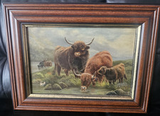 H. Banks(1833-1914) ,"Highland Cows , Signed ,Original Oil Painting(Restoration)