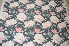 LAURA ASHLEY 1.4 MTRS PEONIES DARK SMOKE GREY & PINK LINEN BLEND FABRIC NEW