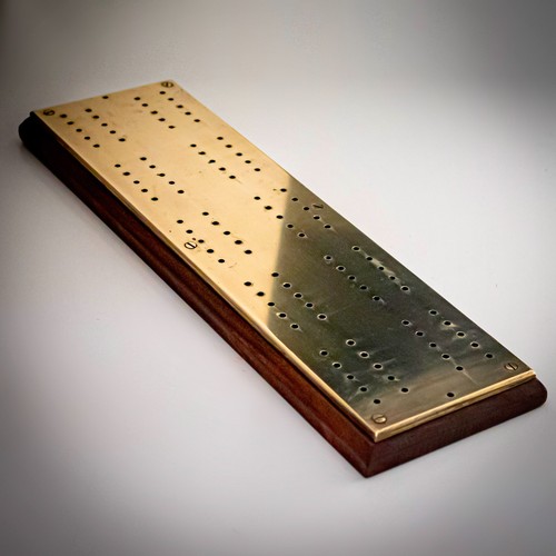 Cribbage board brass top wood - cribbage,