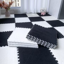 12PCS Plush Patchwork Carpet Soft Puzzle Foam Floor Mat Interlocking Carpet Tile