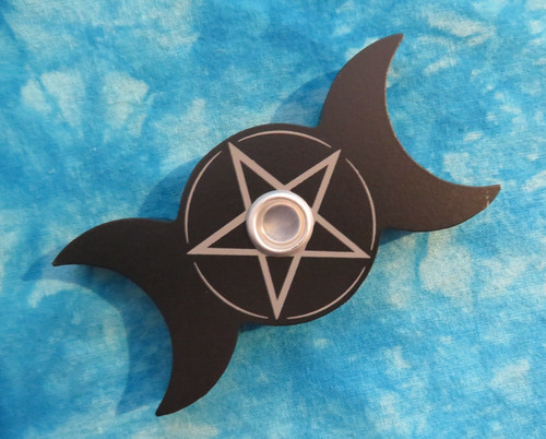 Black triple moon pentagram - black,