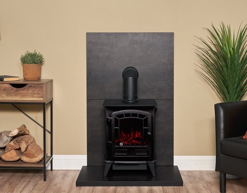 Black electric stove log fire - stove,