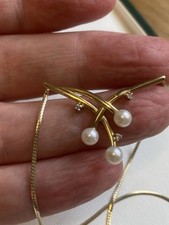 Ernest Jones 9ct Yellow Gold Pearl and Diamond Necklace Boxed