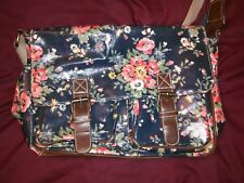 satchel bag oilcloth floral design dark blue