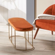 Terracotta Stool  Orange Velvet Bench Bedroom Decor Dressing Table Chair