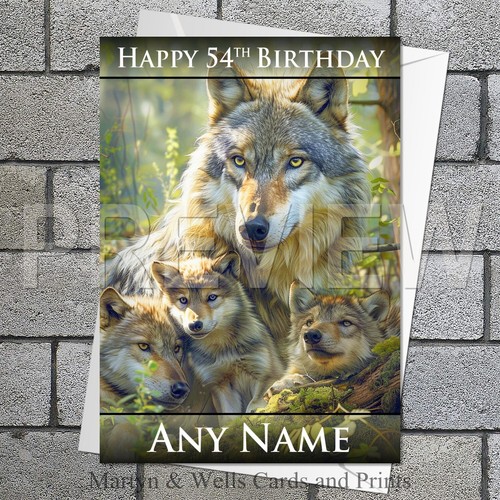 Grey wolf birthday card 5x7 - grey, card.